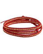 Chan Luu Red Leather And Gold Nugget Beaded Leather Wrap Bracelet - Lyst