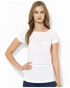 Lauren by Ralph Lauren Lauren Shortsleeve Eyelet Top - Lyst