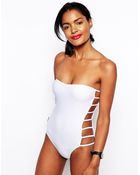 Asos Lattice Side Bandeau Swimsuit - Lyst