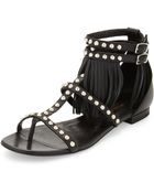 Saint Laurent Studded Leather Fringe Sandal - Lyst