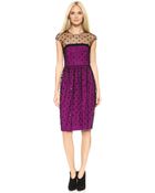 Lela Rose Strapless Dress With Tulle Embroidered Overlay - Magenta/Black - Lyst
