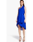 Halston Asymmetric Belted Dress - Lyst