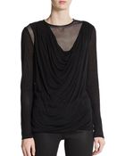Yigal Azrouel Draped Leather Trimmed Jersey Top - Lyst