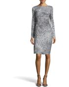 Halston Heritage Long-Sleeve Pleated Print Dress - Lyst