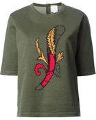Stella Jean Intarsia Feather Shortsleeve Sweater - Lyst