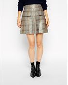 Asos A-Line Skirt In Gold Metallic Check With Zip Detail - Lyst