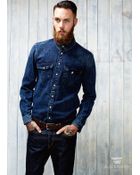 Mango Man Dark Wash Denim Shirt - Lyst