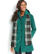 London Fog Petite Hooded Single-Breasted Trench Coat With Plaid Scarf - Lyst
