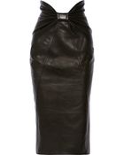 Balmain Ruched Leather Midi Skirt - Lyst