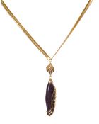 Kara Ross Wide Gold Tone Chain And Amethyst Pendant Necklace - Lyst