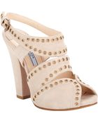Prada Studded Slingback Platform Sandals - Lyst