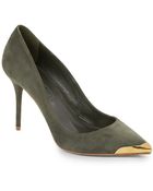 Alexander McQueen Goldtone-Trim Point-Toe Suede Pumps - Lyst