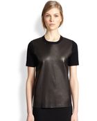 Michael Kors Leather-Front Short-Sleeve Sweater - Lyst
