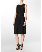 Calvin Klein Solid Pleated Sleeveless Dress - Lyst