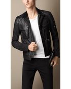 Burberry Leather Detail Racer Jacket - Lyst