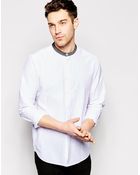 Asos Smart Shirt In Long Sleeve With Contrast Grandad Collar - Lyst