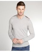 Burberry Pale Grey Cashmere-Cotton Blend Crewneck Sweater - Lyst