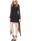 Michael Kors Lace-Sleeve Fringe-Trimmed Dress - Lyst