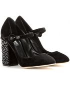 Dolce & Gabbana Vally Velvet Mary-Jane Pumps With Embellished Heel - Lyst