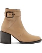 Helmut Lang Khaki Leather Schist Buckle Boots - Lyst