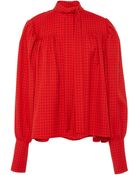 J.W. Anderson Check Twill Gathered Blouse With Neck Tie - Lyst