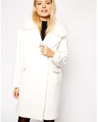 Asos Coat In Cocoon Fit With Faux Fur Collar - Lyst