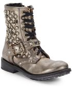 Ash Studded Metallic Leather Ankle Boots - Lyst