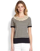 Tory Burch Daisy Embellished Striped Sweater - Lyst