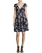 Halston Heritage Cap-Sleeve Floral Dress - Lyst