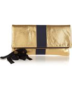 Clare V. Fold-Over Metallic Leather Clutch - Lyst