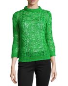 Oscar de la Renta Cable Knit Silk Pullover Sweater - Lyst
