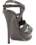 Saint Laurent Tribute Leather Platform Sandal Earth - Lyst