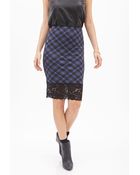 Forever 21 Plaid & Lace Pencil Skirt - Lyst