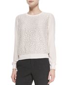 Vince Silk Lace-Overlay Crewneck Top - Lyst