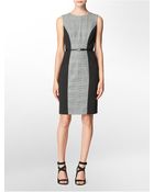 Calvin Klein Plaid Colorblock Belted Sleeveless Sheath Dress - Lyst