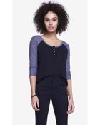 Express Mixed Fabric Henley Tee - Lyst