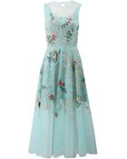 Oscar de la Renta Embroidered Tea Length Dress - Lyst