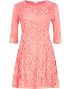 River Island Coral Lace Fit and Flare Dress - Lyst