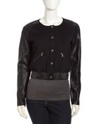 David Lerner Robinson Perforated-Leather-Sleeves Jacket - Lyst