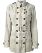 Burberry Brit Checked Trench Coat - Lyst