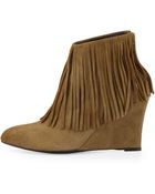 Elyse Walker Los Angeles Fringe Suede Wedge Bootie - Lyst