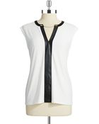 Calvin Klein Faux Leather Accented Blouse - Lyst