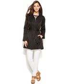 London Fog Belted Floral-Trim A-Line Jacket - Lyst