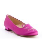 Charlotte Olympia Fuchsia And Gold Silk Satin 'Kitty' Flats - Lyst