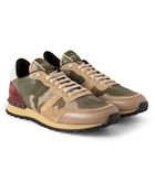 Valentino Panelled Leather And Suede Camouflage Sneakers - Lyst