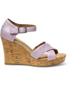 Toms Metallic Linen Women'S Strappy Wedges - Lyst