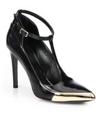 Jason Wu Patent Leather T-Strap Metallic Point-Toe Pumps - Lyst