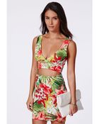 Missguided Arleans Tropical Zip Back Textured Bralet - Lyst