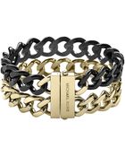 Michael Kors Gold Tone Black Tworow Curb Chain Bracelet - Lyst