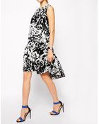 Asos Swing Dress In Texture And Mono Floral Print - Lyst